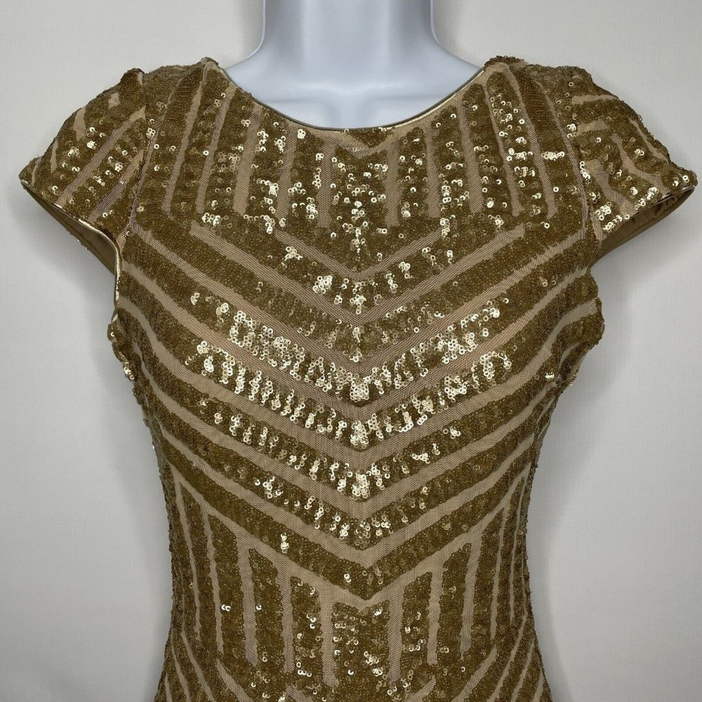 Dress The Population Tabitha Gold Sequin Mesh Art Deco Mini Dress - Picture 2 of 8